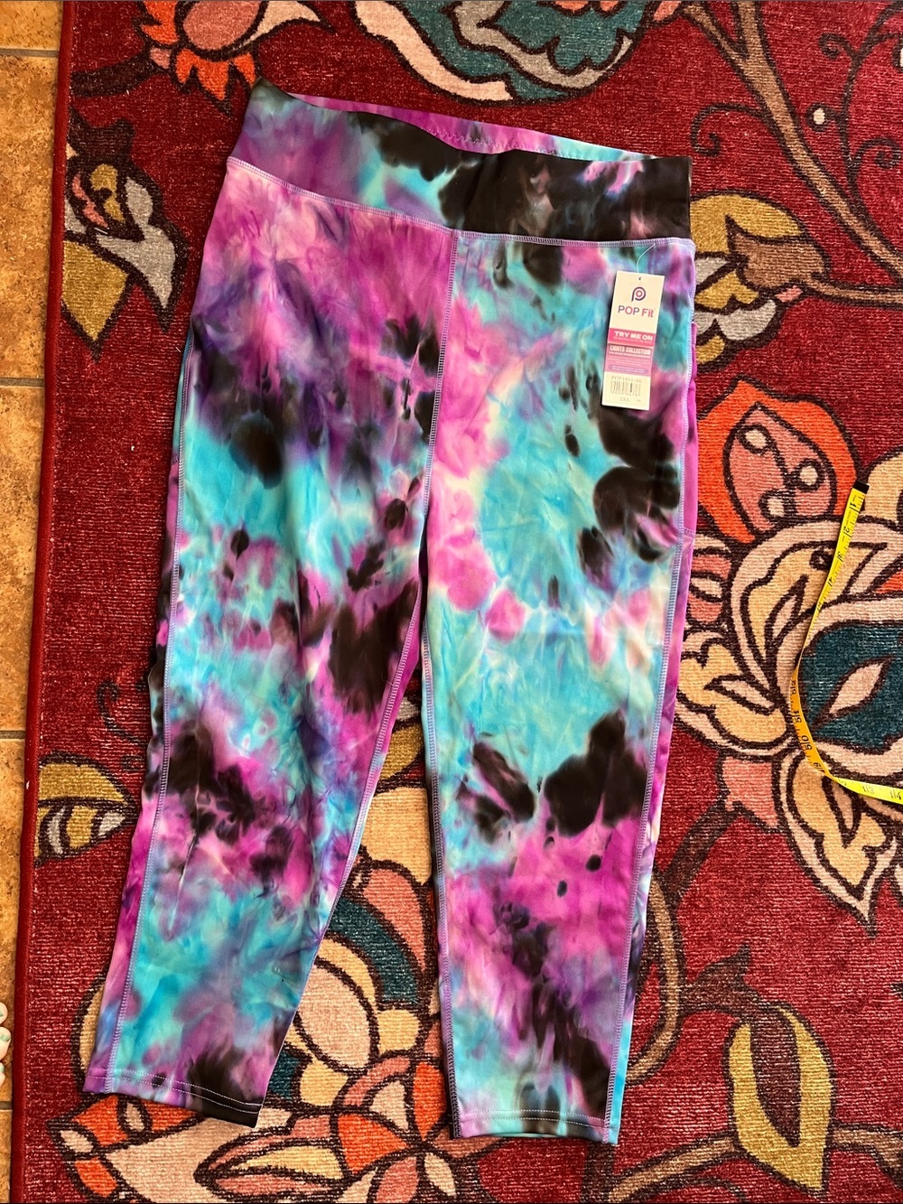 Pop Fit Tie-Dye Active Capri Leggings in Purple & Blue Size 2XL NWT